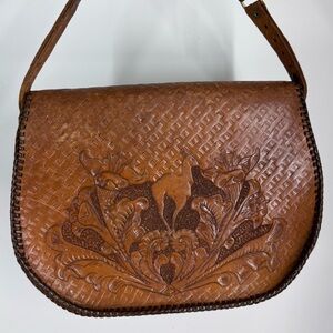 Vintage hand tooled leather bag with THE most exquisite flora fauna Fairycore